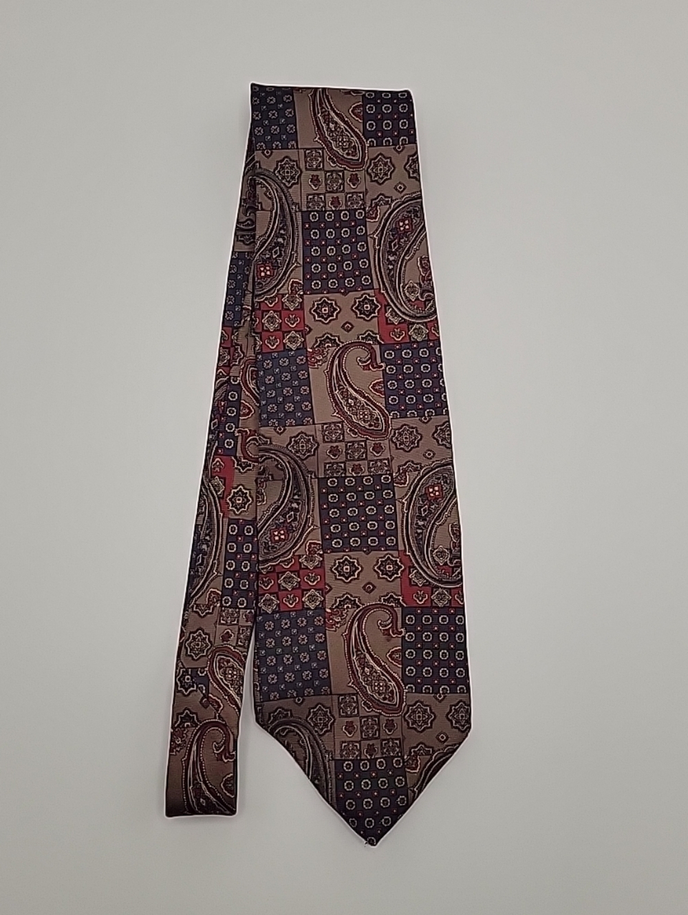 Bill Blass Brown and Navy Paisley Patchwork Tie